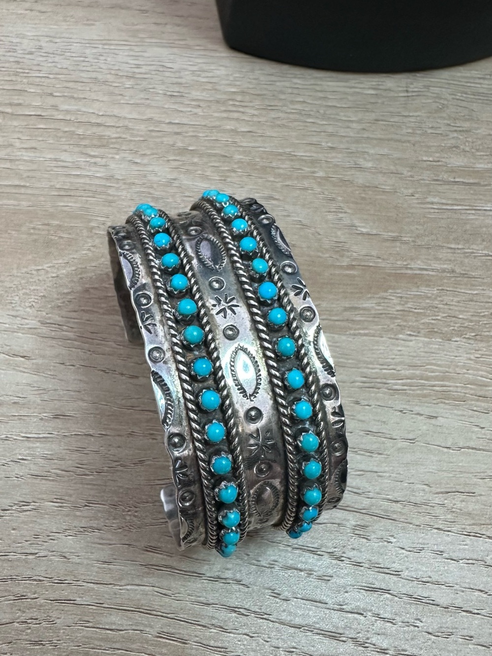 Zuni Cuff Bracelet Sterling Silver Snake Eye Turquoise JP Ukestine